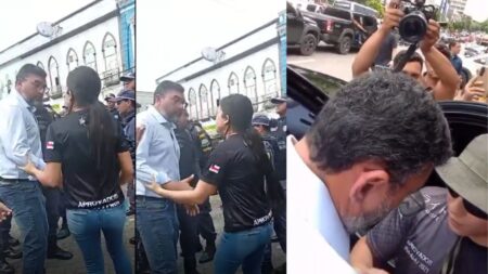 Wilson Lima é cobrado na rua por concursados esquecidos da Segurança Pública: 'me chama'