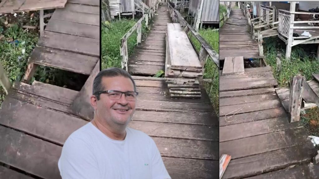 Moradores denunciam ponte intransitável em Codajás enquanto prefeito torra R$ 2 milhões em única via