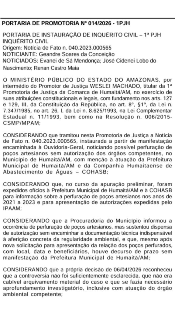 Trecho do Diário Oficial Eletrônico dos Municípios do Estado do Amazonas aponta irregularidades na regão de Dedei Lobo.