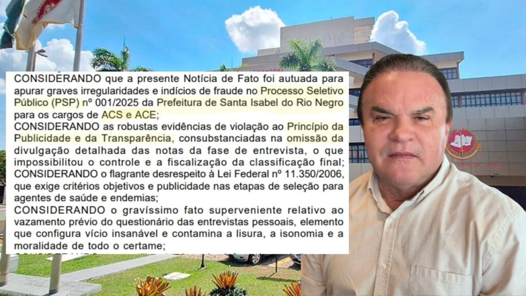 Prefeito José Beleza é denunciado por supostas fraudes em concurso em Santa Isabel Gestão de José Beleza recebeu inquérito do MPAM. Foto: Reprodução