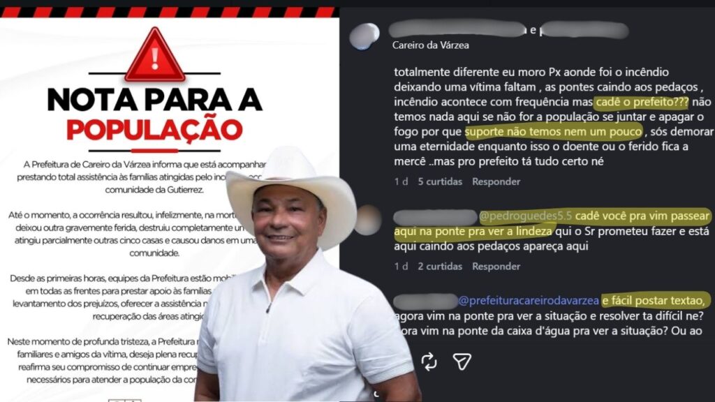 Após prefeito Pedro Guedes lamentar morte de idosa, população denuncia mazelas no Careiro da Várzea Pedro Guedes