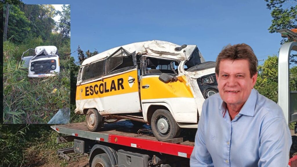 Kombi escolar capota na AM-240 e moradores cobram pavimentação do prefeito Fernandão Buraco faz kombi escolar capotar na AM-240 e moradores cobram pavimentação de Fernandão